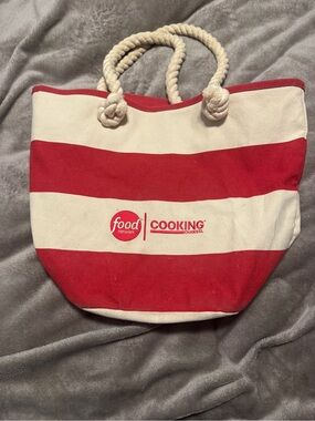 Food Network Red & White Striped Canvas Logo Tote